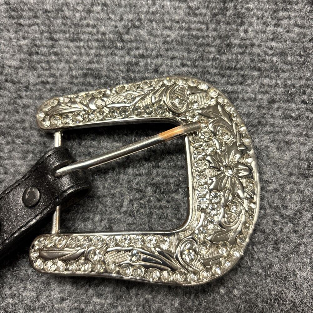 Tony Lama Heart Concho Silver Tone Western Cowgirl Black Leather Belt Size 30 - Picture 4 of 13